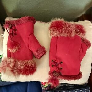 Warm Faux Suede & Fur ,Fingerless gloves